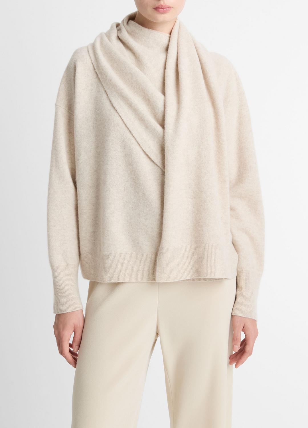 Draped-Shawl Wool-Cashmere Sweater in Turtleneck HEATHER DOVE OAT | VINCE Women