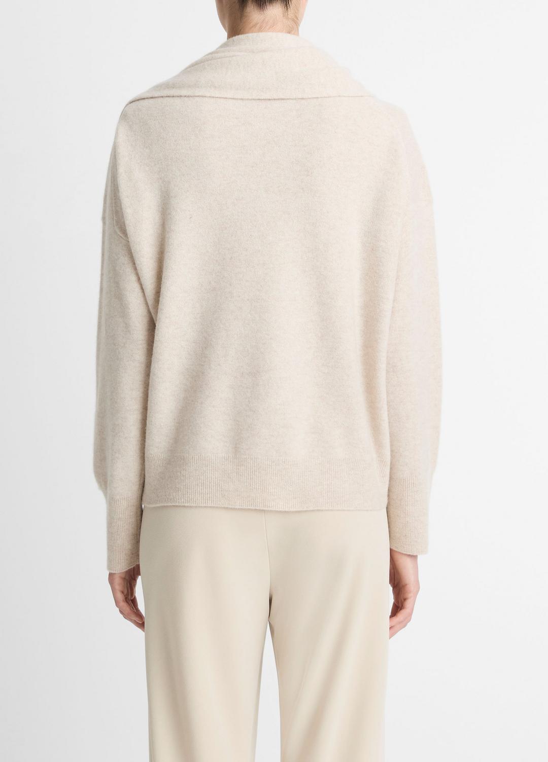 Draped-Shawl Wool-Cashmere Sweater in Turtleneck HEATHER DOVE OAT | VINCE Women