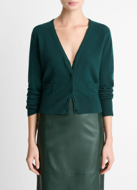 Satin-Trim Wool & Cashmere-Blend Cardigan in Cardigans JUNIPER | VINCE Women