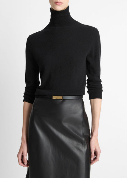 Cashmere-Silk Three-Quarter-Sleeve Mock-Neck Sweater in Turtleneck BLACK | VINCE Women