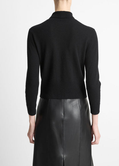 Cashmere-Silk Three-Quarter-Sleeve Mock-Neck Sweater in Turtleneck BLACK | VINCE Women