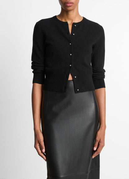 Metal-Button Wool & Cashmere-Blend Cardigan in Cardigans BLACK | VINCE Women