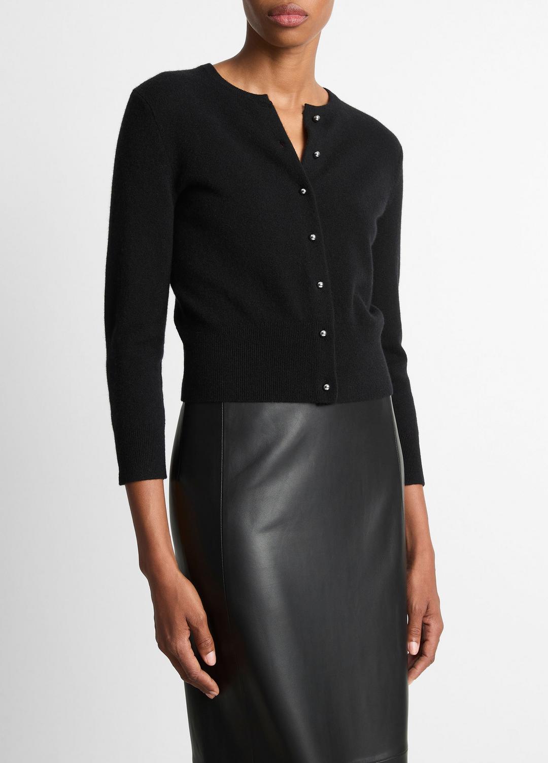 Metal-Button Wool & Cashmere-Blend Cardigan in Cardigans BLACK | VINCE Women