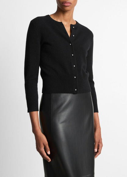 Metal-Button Wool & Cashmere-Blend Cardigan in Cardigans BLACK | VINCE Women