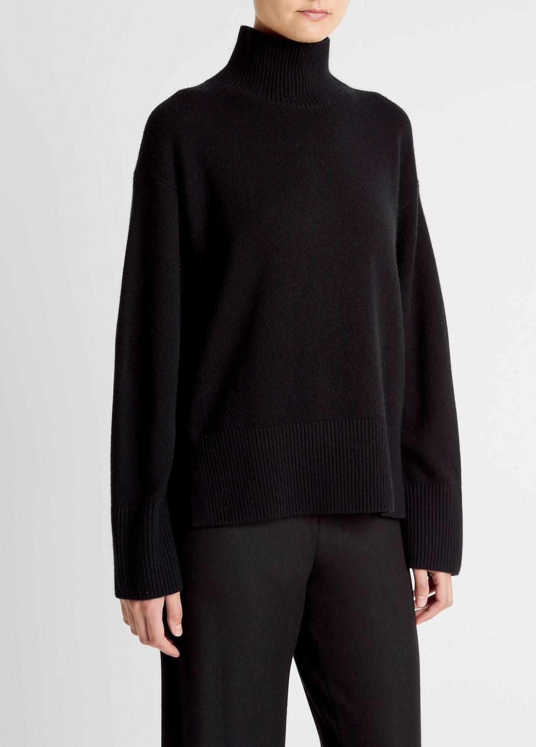 Wool-Cashmere Side-Slit Turtleneck Sweater in Turtleneck BLACK | VINCE Women