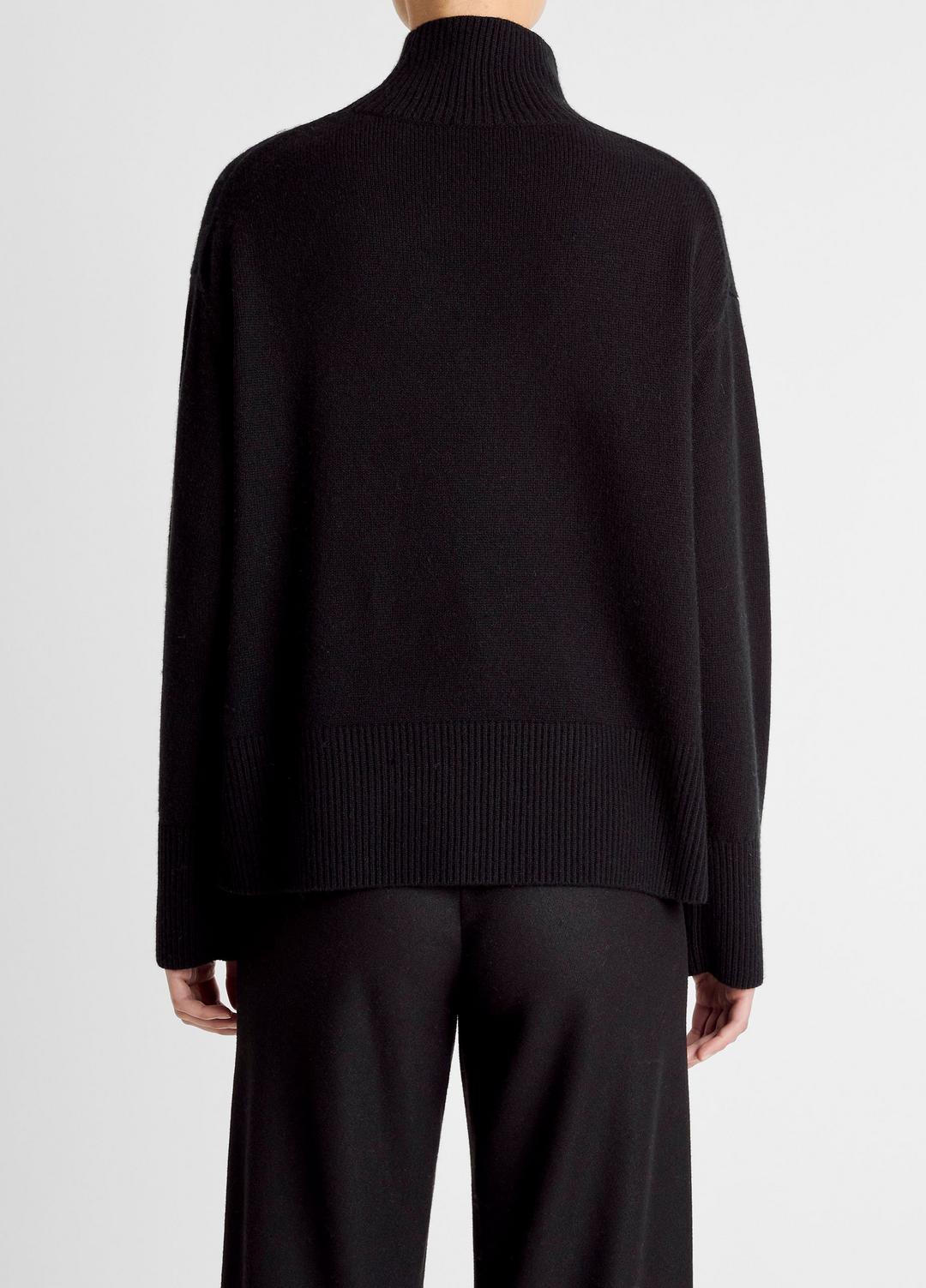 Wool-Cashmere Side-Slit Turtleneck Sweater in Turtleneck BLACK | VINCE Women