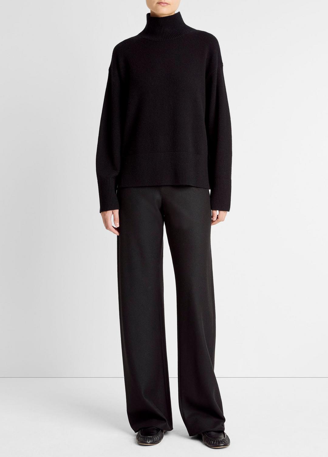 Wool-Cashmere Side-Slit Turtleneck Sweater in Turtleneck BLACK | VINCE Women