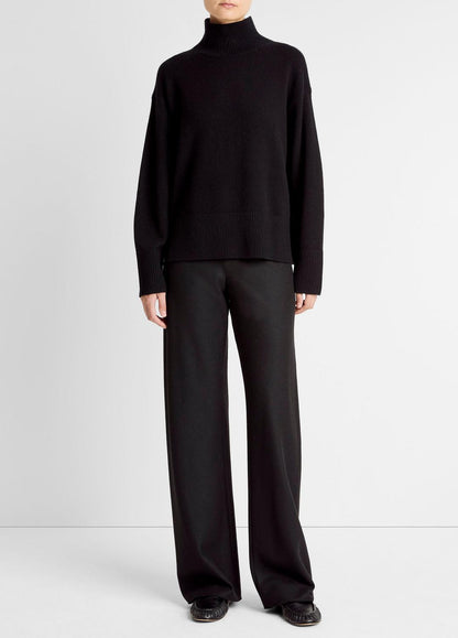Wool-Cashmere Side-Slit Turtleneck Sweater in Turtleneck BLACK | VINCE Women