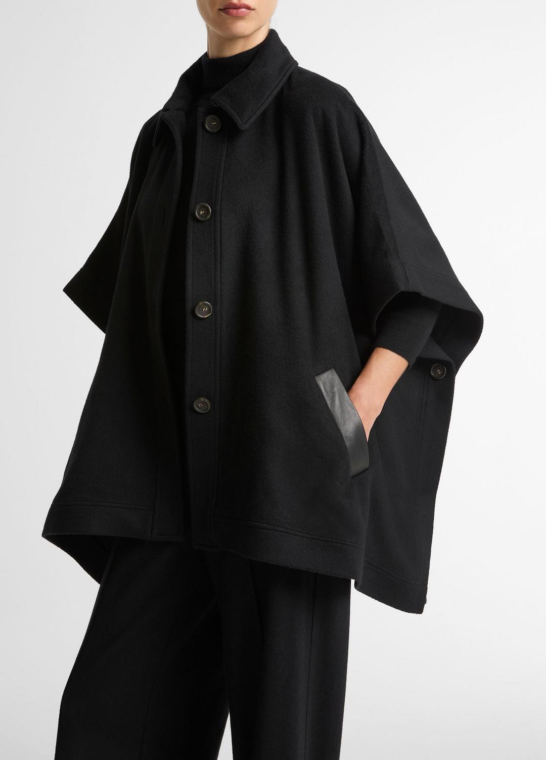 Leather-Trim Wool Cape in Accessories BLACK | VINCE Women