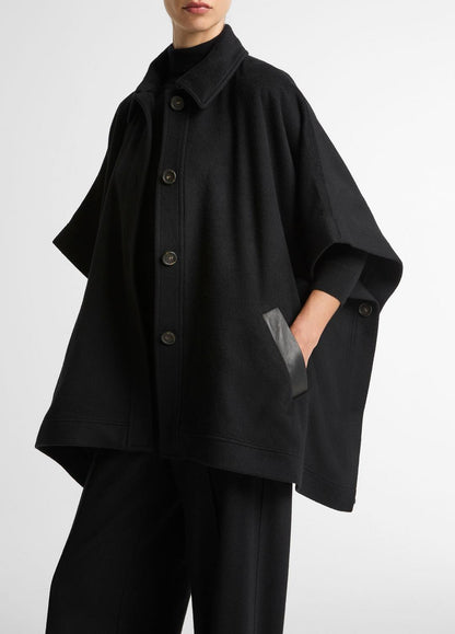 Leather-Trim Wool Cape in Accessories BLACK | VINCE Women