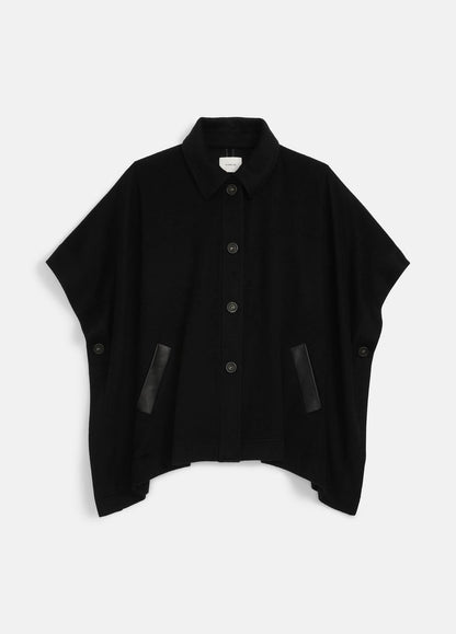 Leather-Trim Wool Cape in Accessories BLACK | VINCE Women