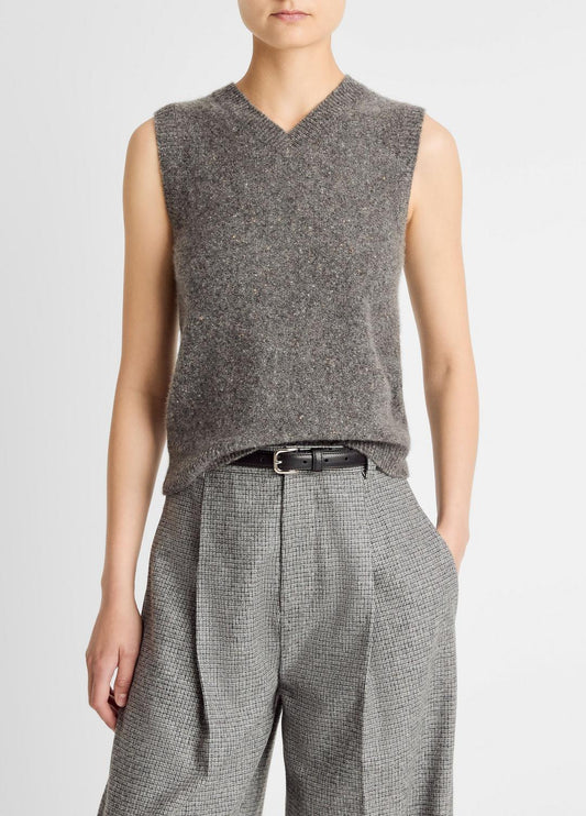 Donegal Plush Cashmere Sweater Vest in V-Neck MEDIUM HEATHER GREY DONEGAL | VINCE Women