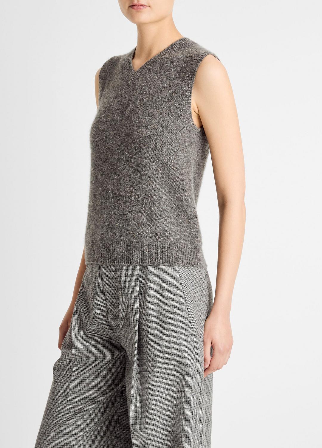 Donegal Plush Cashmere Sweater Vest in V-Neck MEDIUM HEATHER GREY DONEGAL | VINCE Women