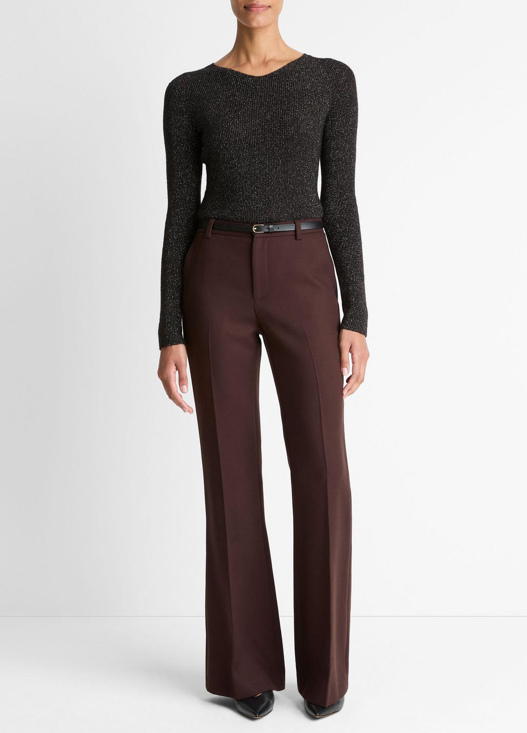 Metallic Ribbed High V-Neck Sweater in V-Neck BLACK METALLIC | VINCE Women