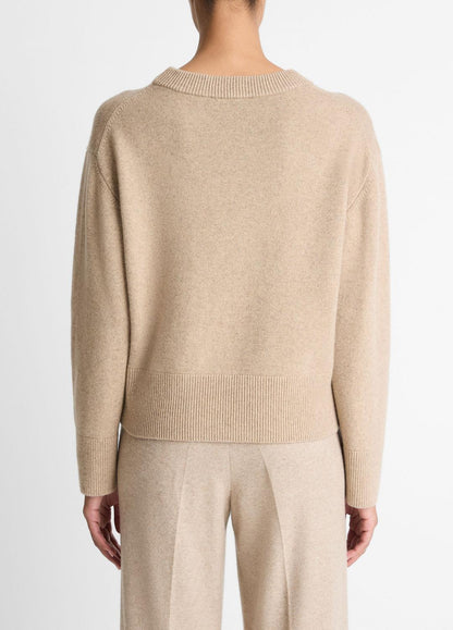 Wool-Cashmere V-Neck Sweater in V-Neck HEATHER MARZIPAN | VINCE Women