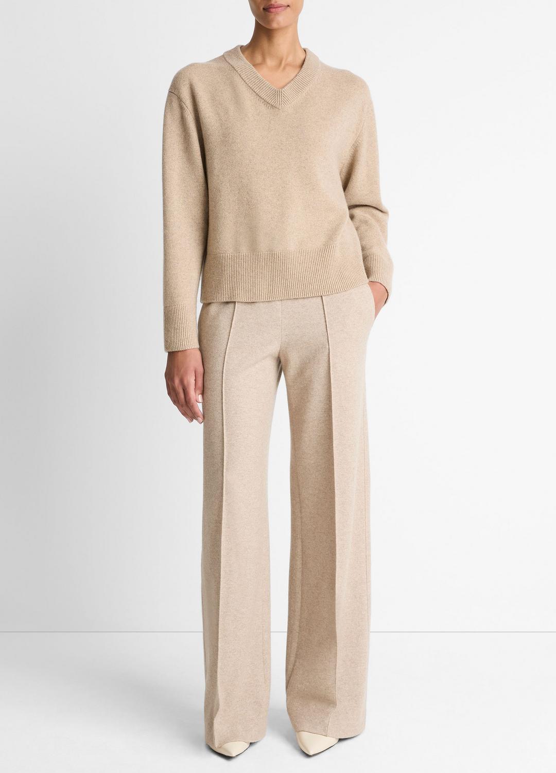 Wool-Cashmere V-Neck Sweater in V-Neck HEATHER MARZIPAN | VINCE Women