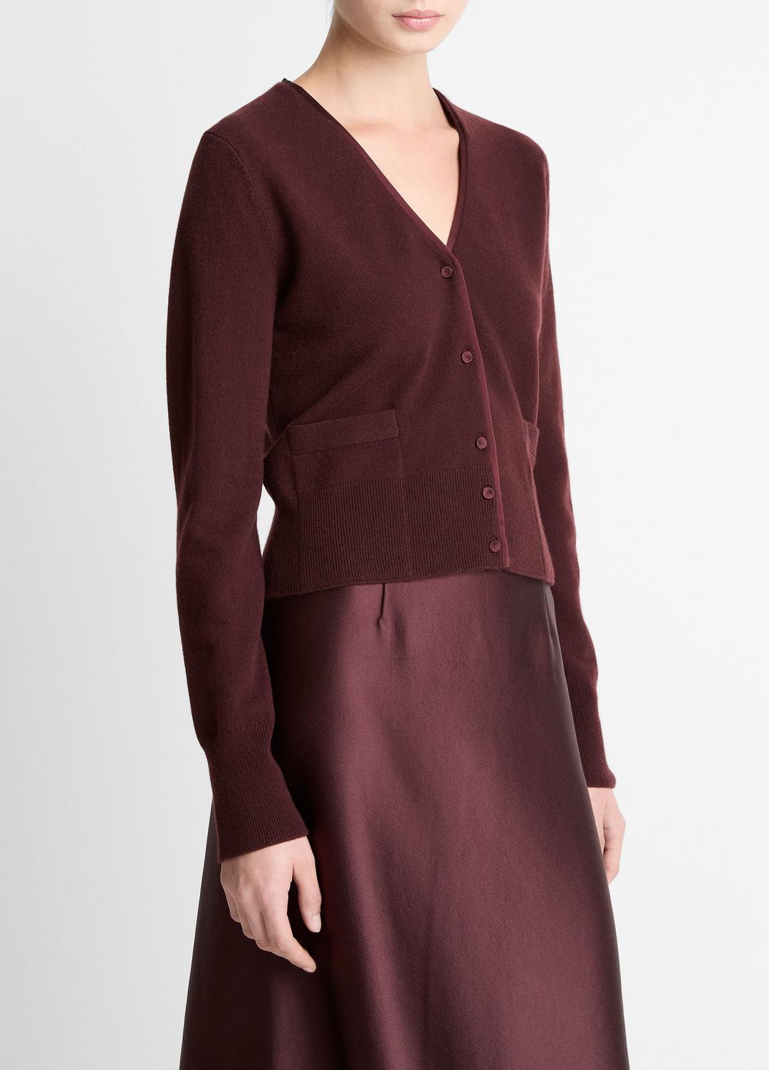 Satin-Trim Wool & Cashmere-Blend Cardigan in Cardigans OXBLOOD | VINCE Women
