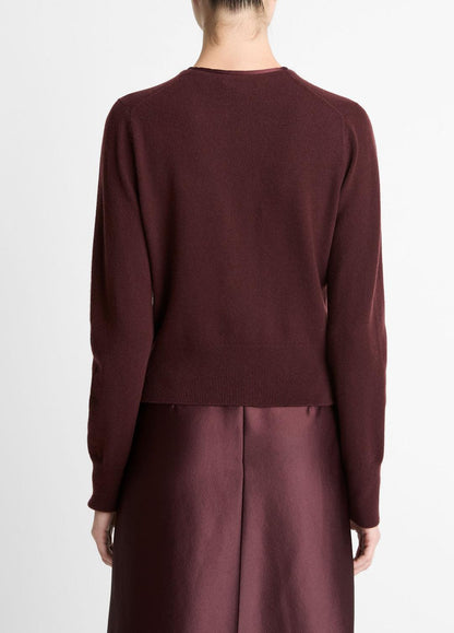 Satin-Trim Wool & Cashmere-Blend Cardigan in Cardigans OXBLOOD | VINCE Women