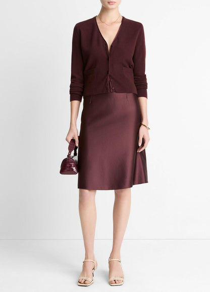 Satin-Trim Wool & Cashmere-Blend Cardigan in Cardigans OXBLOOD | VINCE Women