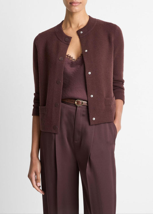 Wool-Blend Shrunken Snap Cardigan in Cardigans FIG | VINCE Women