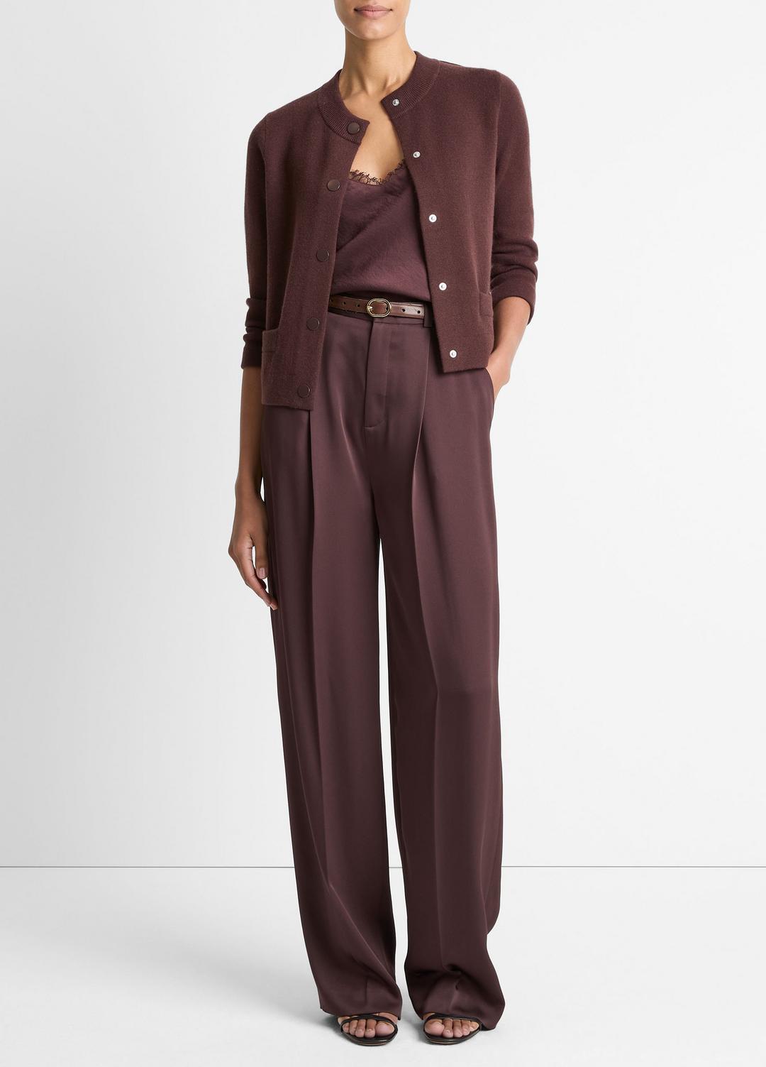 Wool-Blend Shrunken Snap Cardigan in Cardigans FIG | VINCE Women