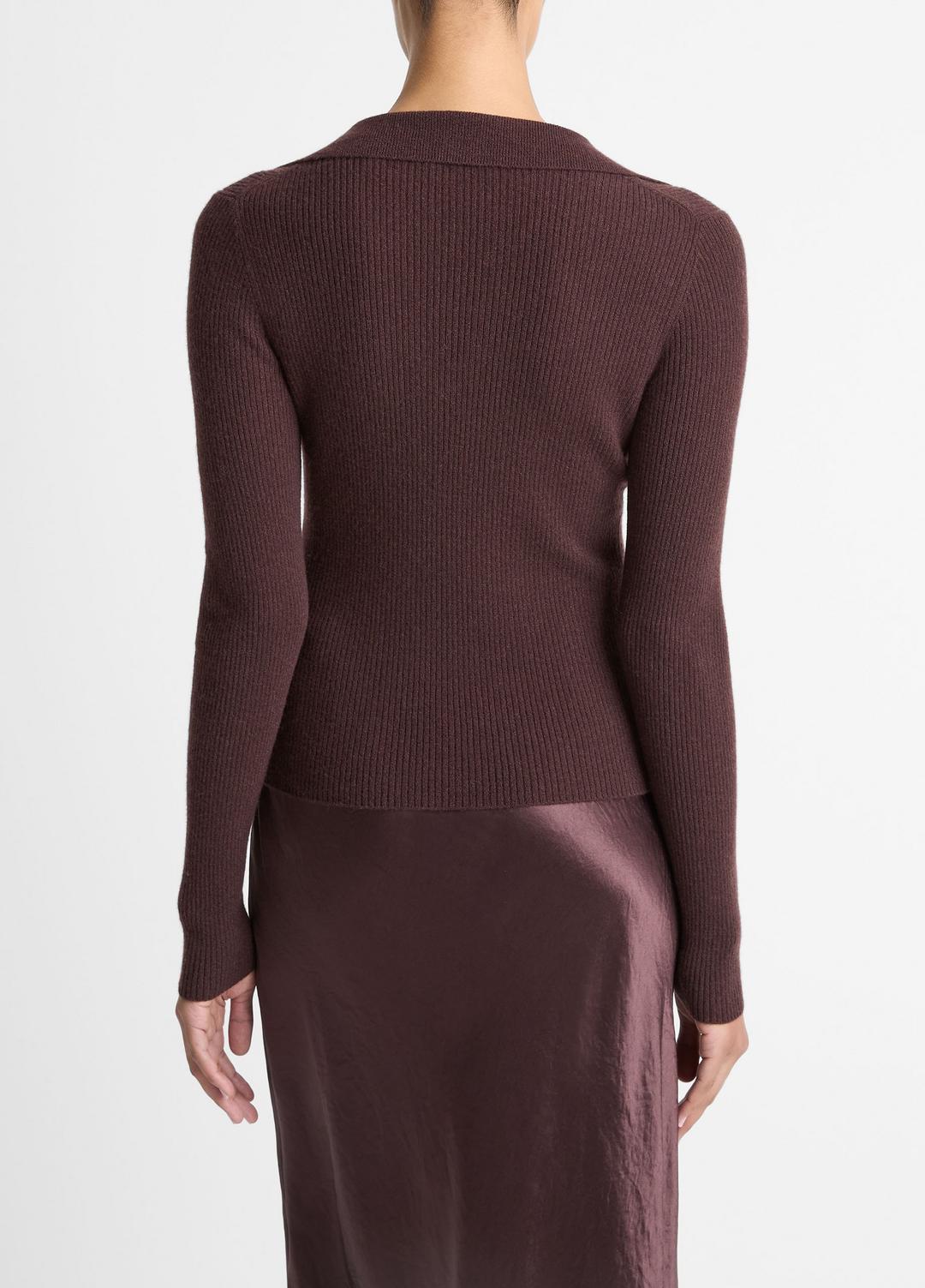 Ribbed Cashmere-Silk Polo Sweater in Cashmere FIG | VINCE Women