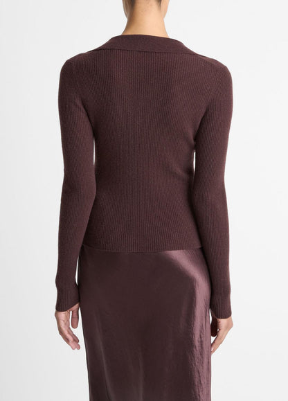 Ribbed Cashmere-Silk Polo Sweater in Cashmere FIG | VINCE Women