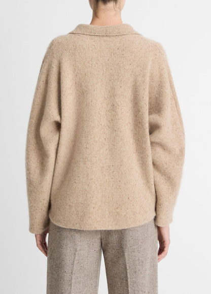 Donegal Plush Cashmere Dolman-Sleeve Polo Sweater in Cashmere HEATHER OAT DONEGAL | VINCE Women