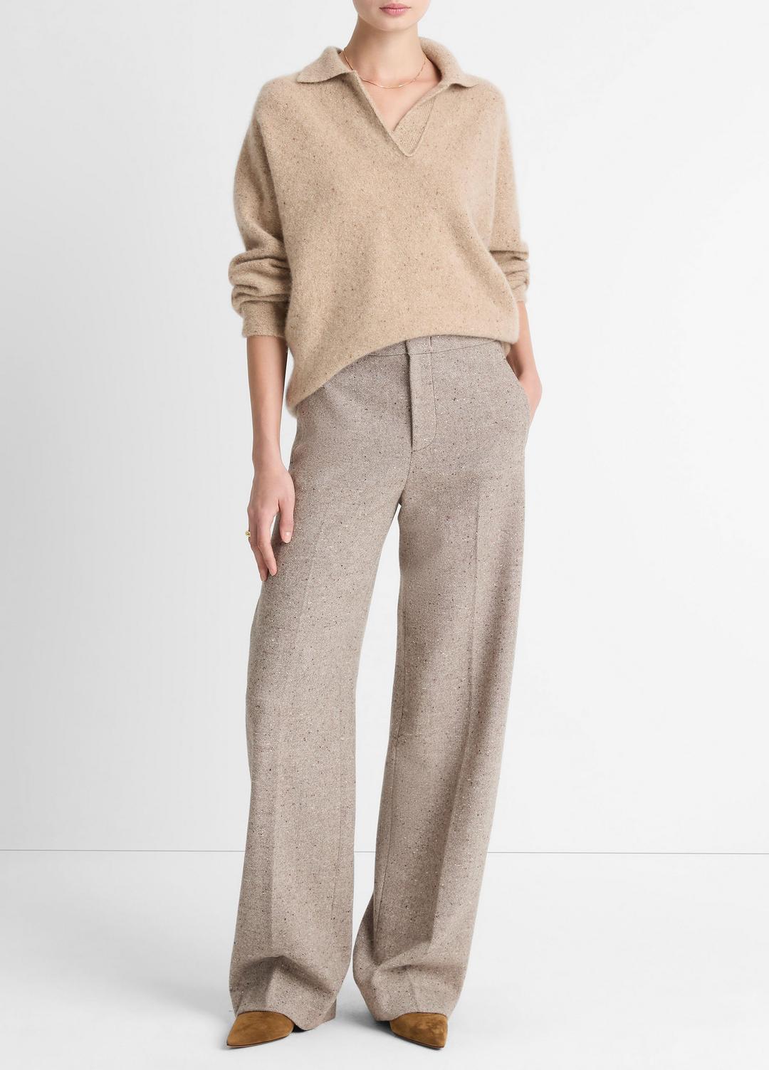 Donegal Plush Cashmere Dolman-Sleeve Polo Sweater in Cashmere HEATHER OAT DONEGAL | VINCE Women