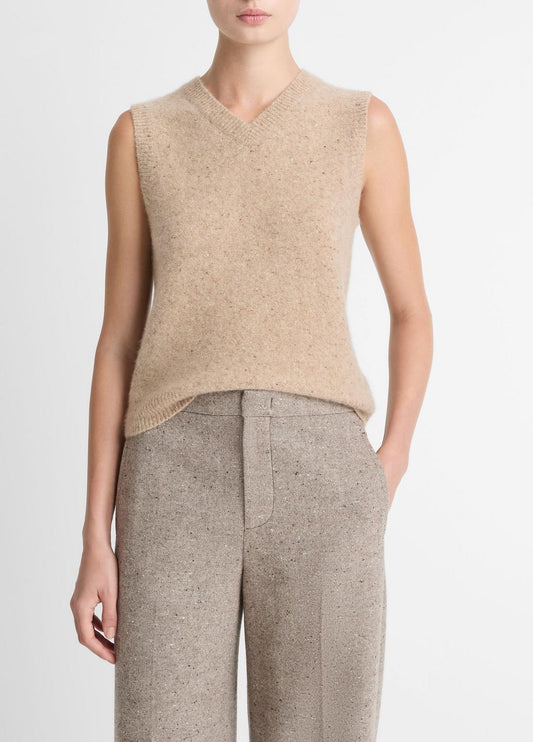 Donegal Plush Cashmere Sweater Vest in V-Neck HEATHER OAT DONEGAL | VINCE Women