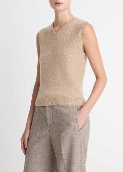 Donegal Plush Cashmere Sweater Vest in V-Neck HEATHER OAT DONEGAL | VINCE Women