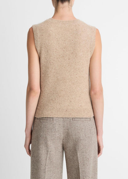Donegal Plush Cashmere Sweater Vest in V-Neck HEATHER OAT DONEGAL | VINCE Women