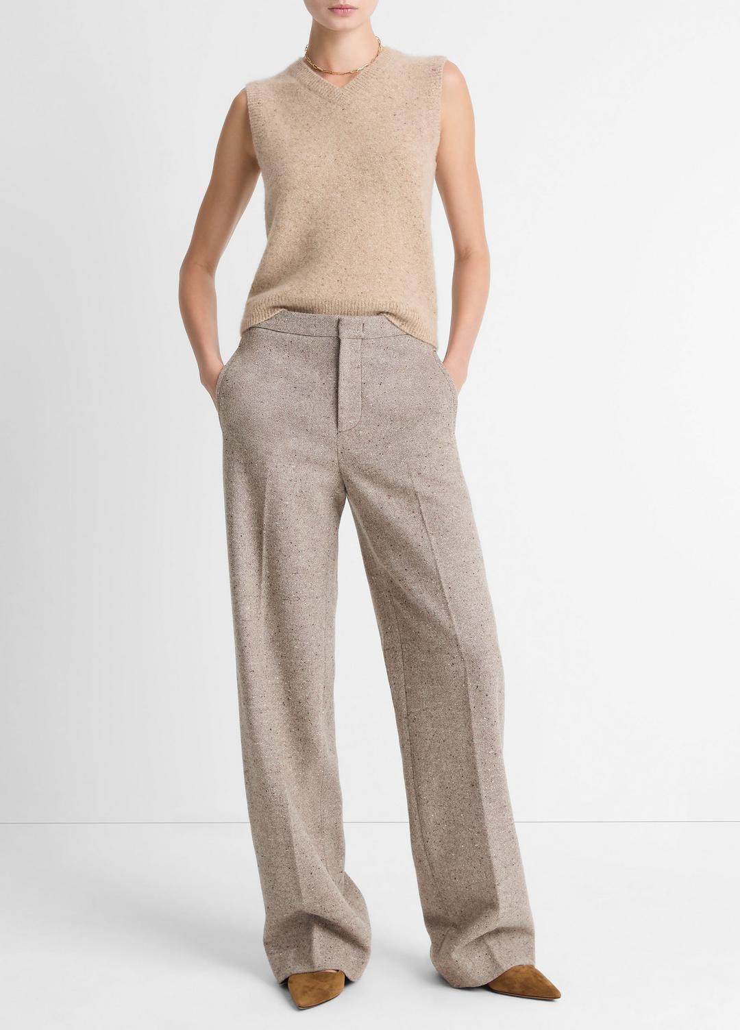 Donegal Plush Cashmere Sweater Vest in V-Neck HEATHER OAT DONEGAL | VINCE Women