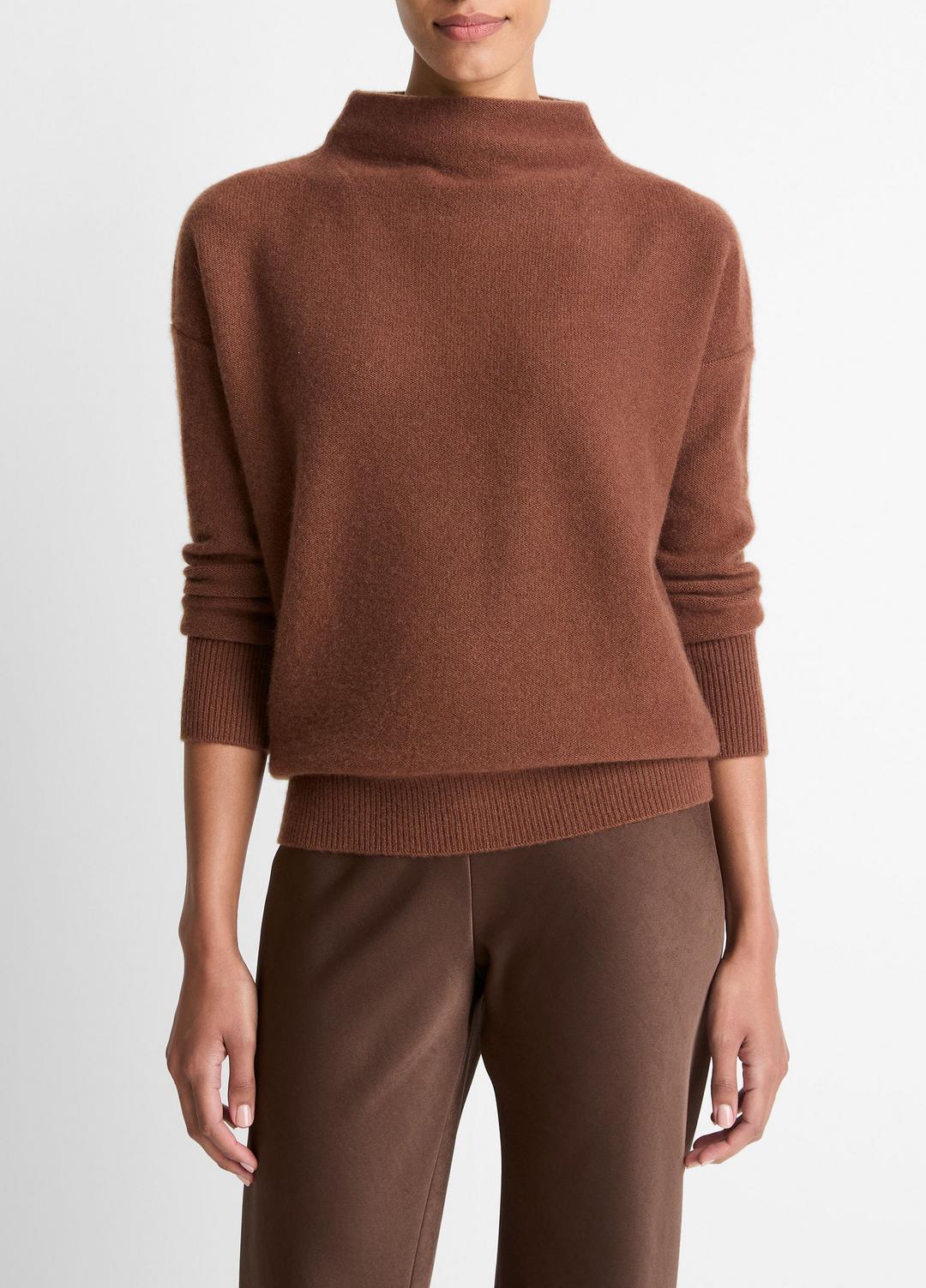 Plush Cashmere Funnel-Neck Sweater in Turtleneck CACAO | VINCE Women