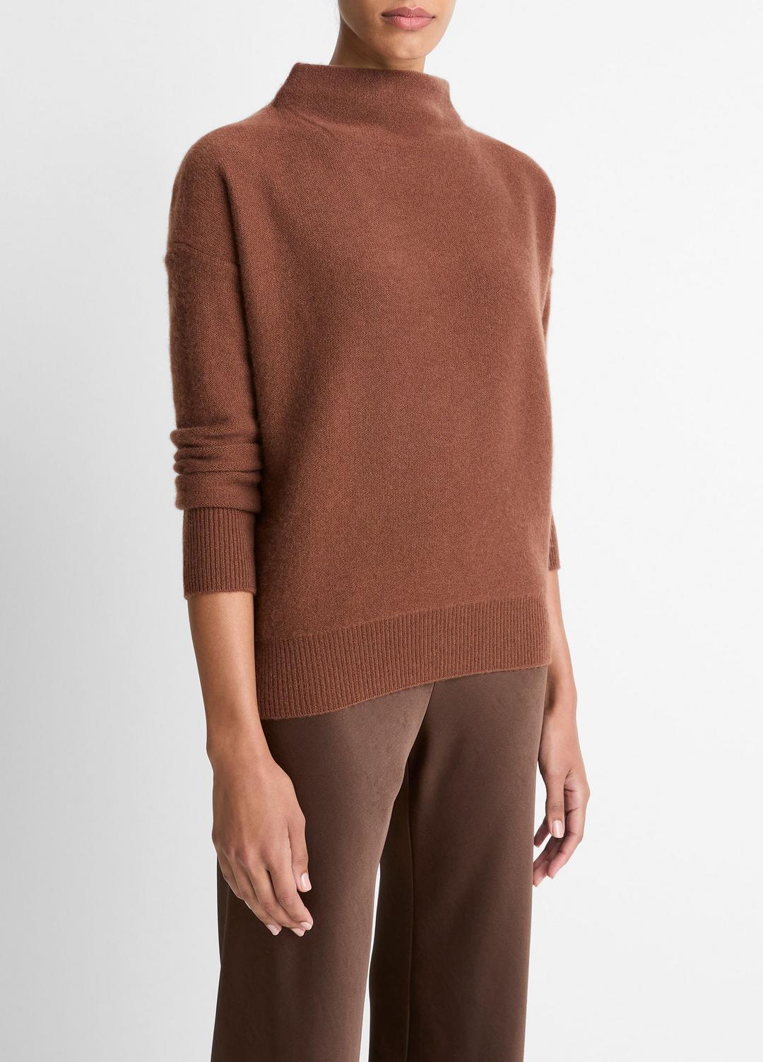 Plush Cashmere Funnel-Neck Sweater in Turtleneck CACAO | VINCE Women