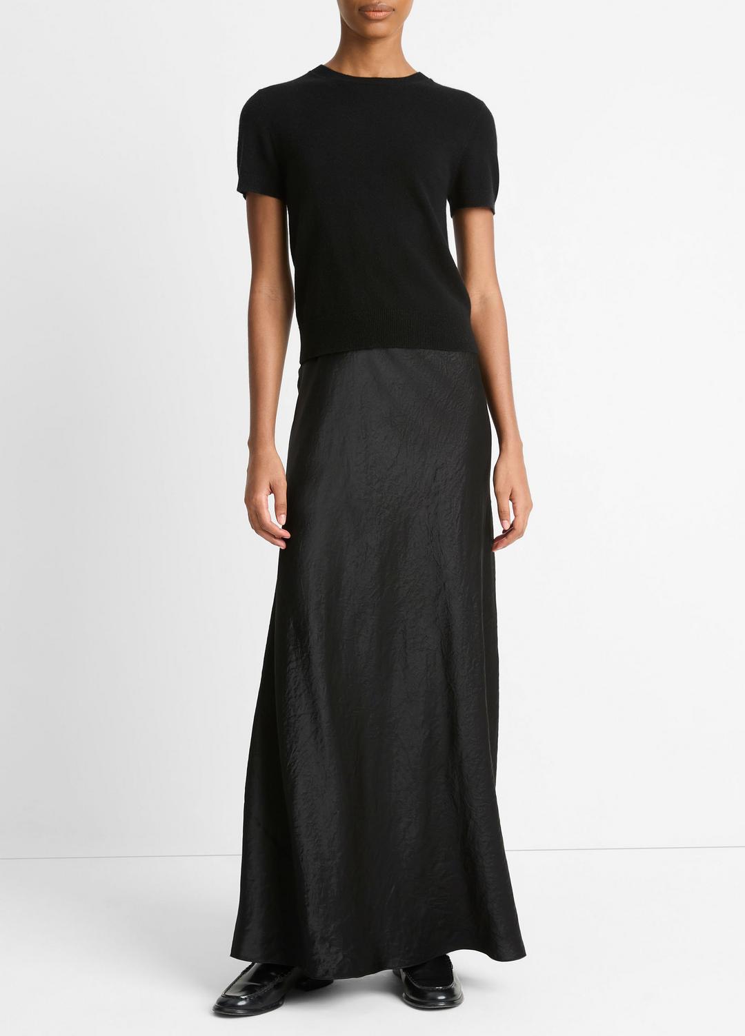 Wool & Cashmere-Blend Short-Sleeve Sweater in Crew Neck BLACK | VINCE Women
