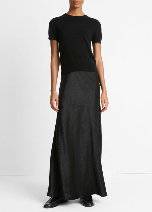Wool & Cashmere-Blend Short-Sleeve Sweater in Crew Neck BLACK | VINCE Women