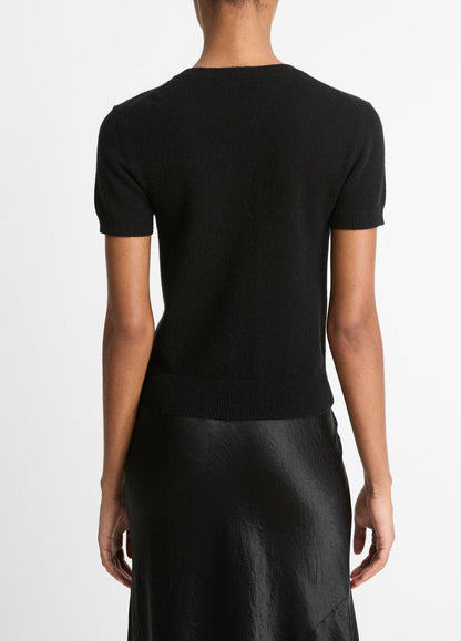 Wool & Cashmere-Blend Short-Sleeve Sweater in Crew Neck BLACK | VINCE Women