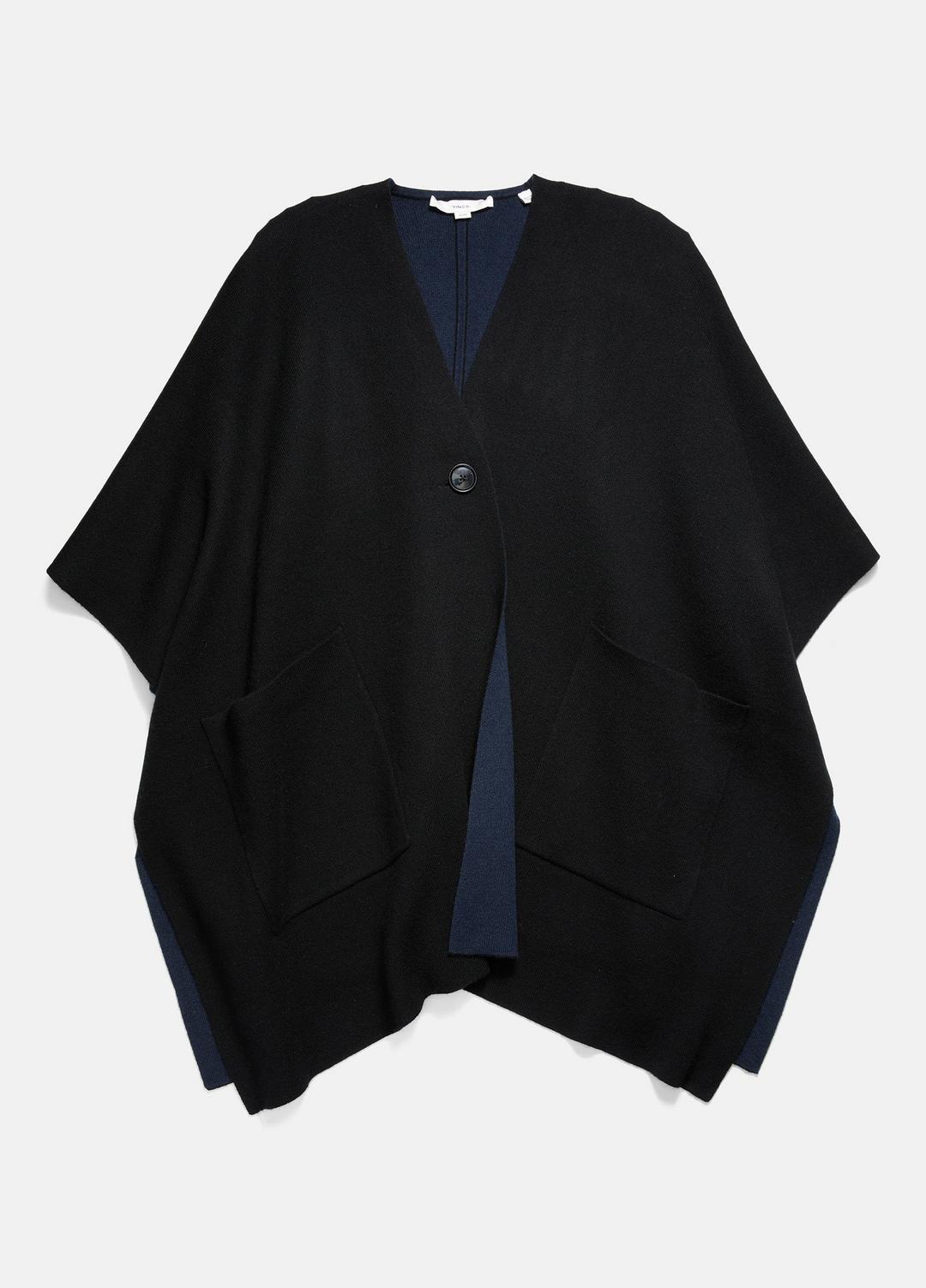 Wool and Cashmere Double-Face Cape in Sweaters BLACK NAVY | VINCE Women