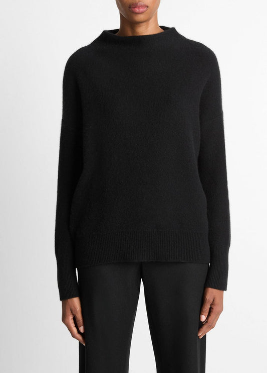 Plush Cashmere Funnel-Neck Sweater in Turtleneck BLACK | VINCE Women