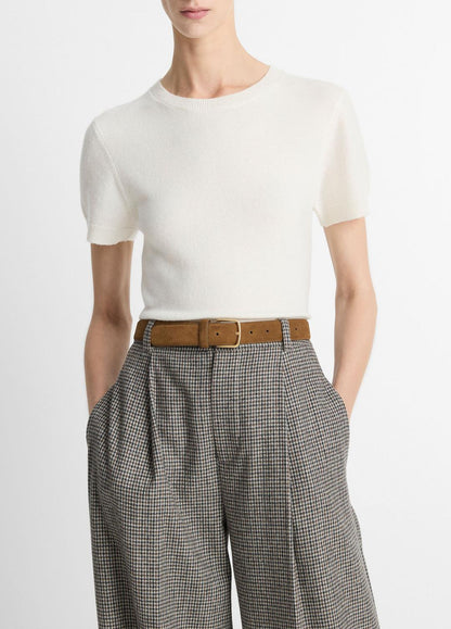 Wool & Cashmere-Blend Short-Sleeve Sweater in Crew Neck OFF WHITE | VINCE Women