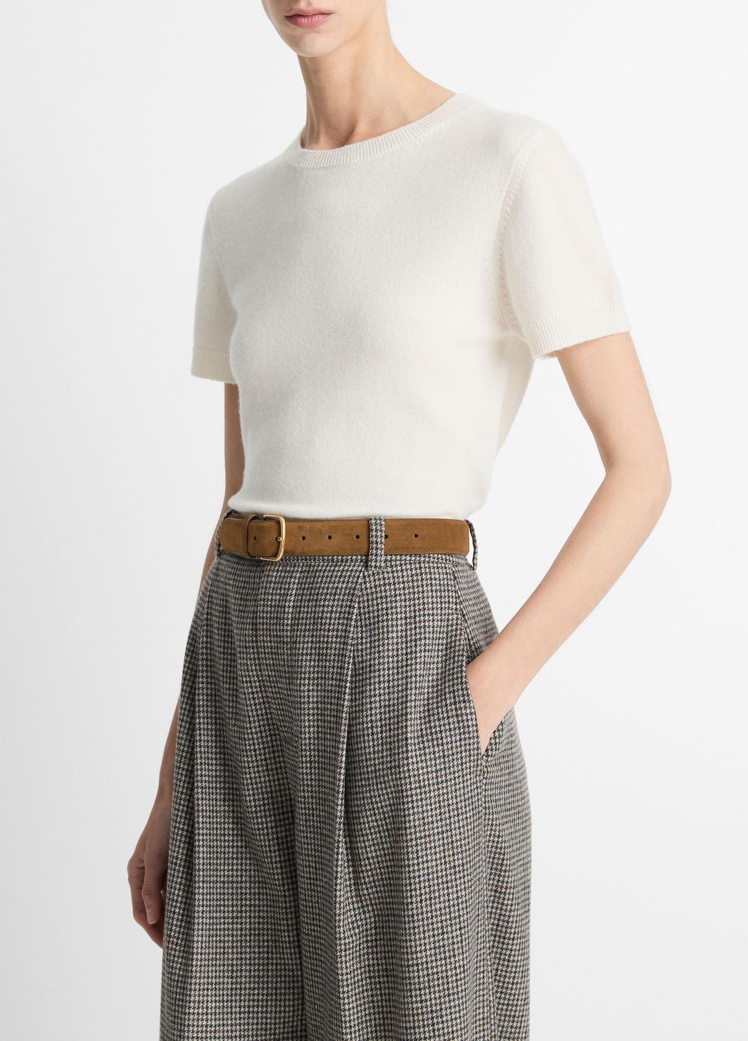 Wool & Cashmere-Blend Short-Sleeve Sweater in Crew Neck OFF WHITE | VINCE Women
