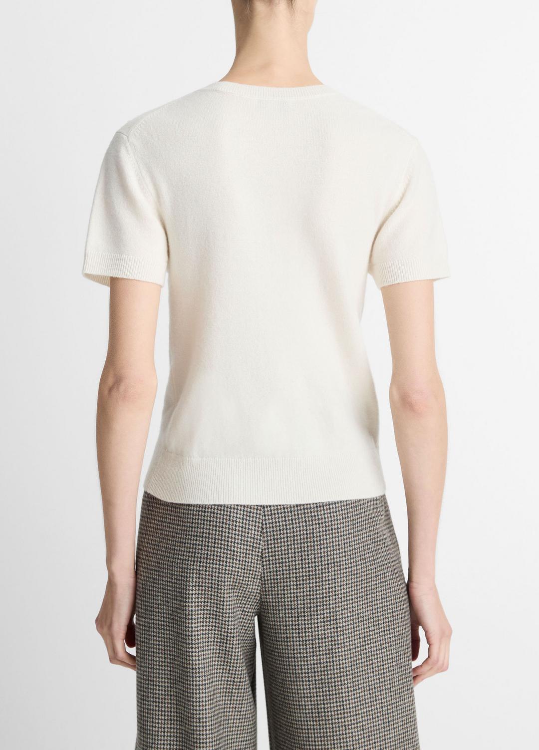 Wool & Cashmere-Blend Short-Sleeve Sweater in Crew Neck OFF WHITE | VINCE Women