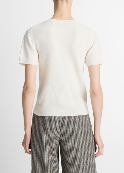 Wool & Cashmere-Blend Short-Sleeve Sweater in Crew Neck OFF WHITE | VINCE Women
