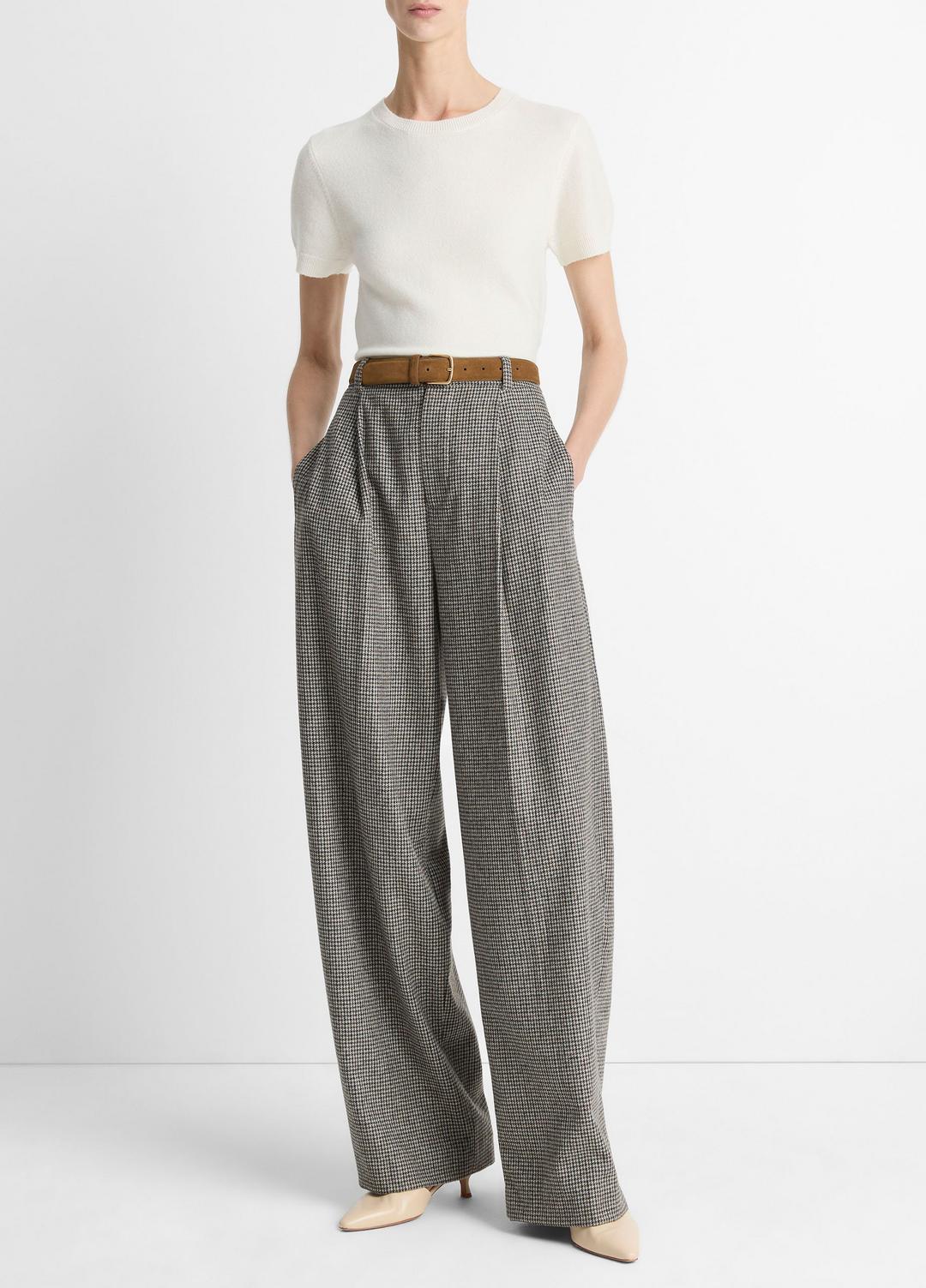 Wool & Cashmere-Blend Short-Sleeve Sweater in Crew Neck OFF WHITE | VINCE Women