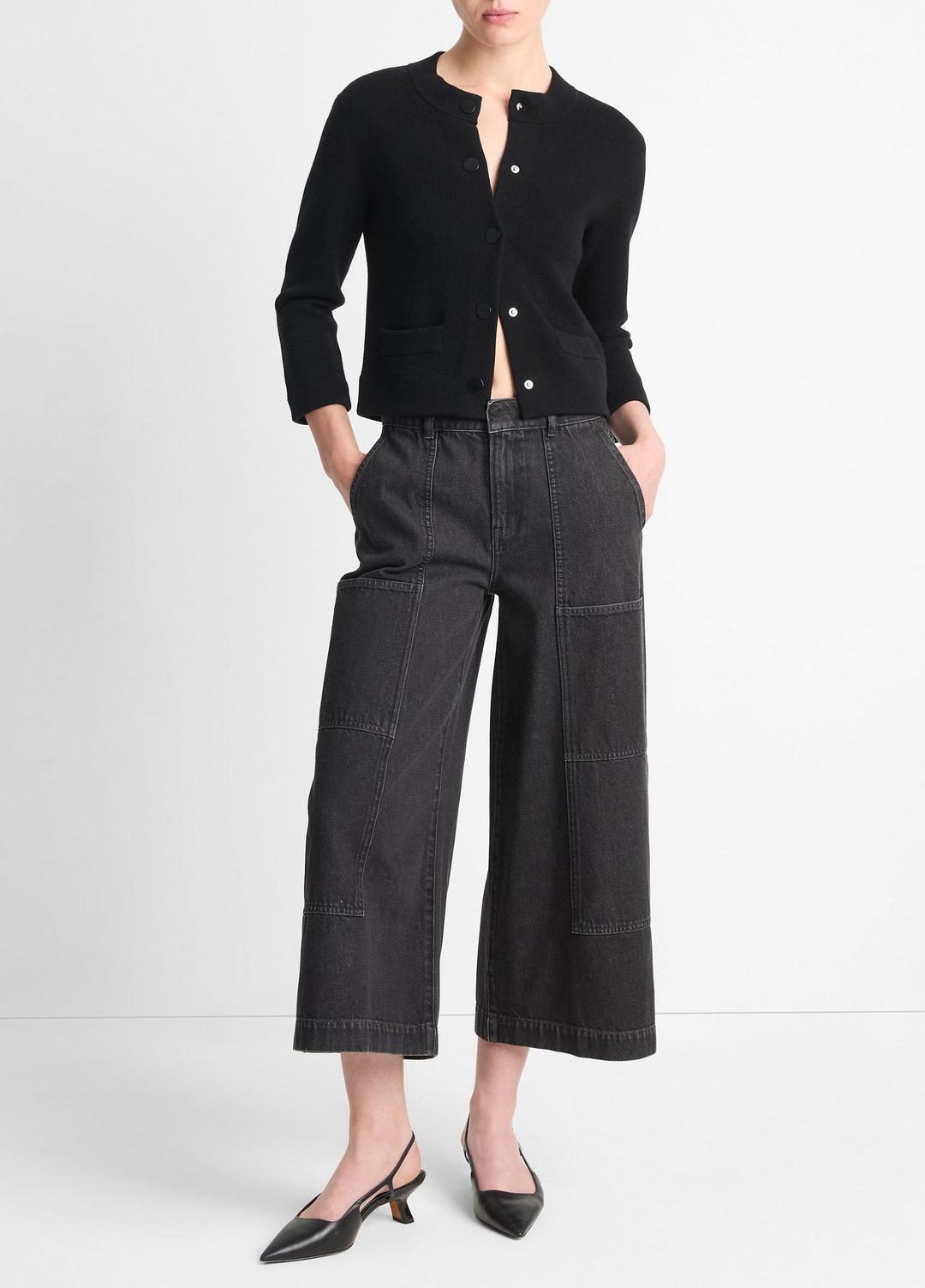 Wool-Blend Shrunken Snap Cardigan in Cardigans BLACK | VINCE Women