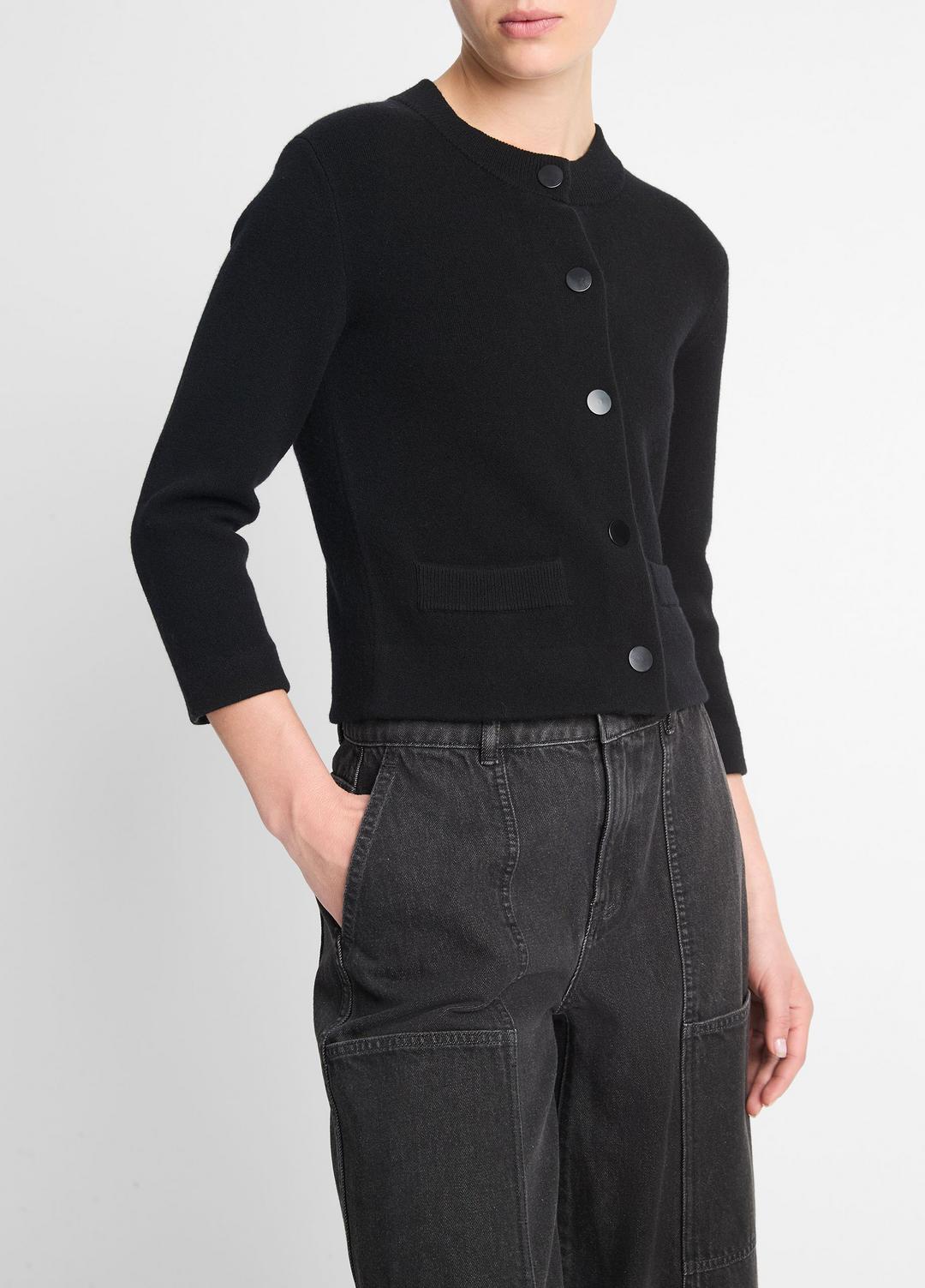 Wool-Blend Shrunken Snap Cardigan in Cardigans BLACK | VINCE Women