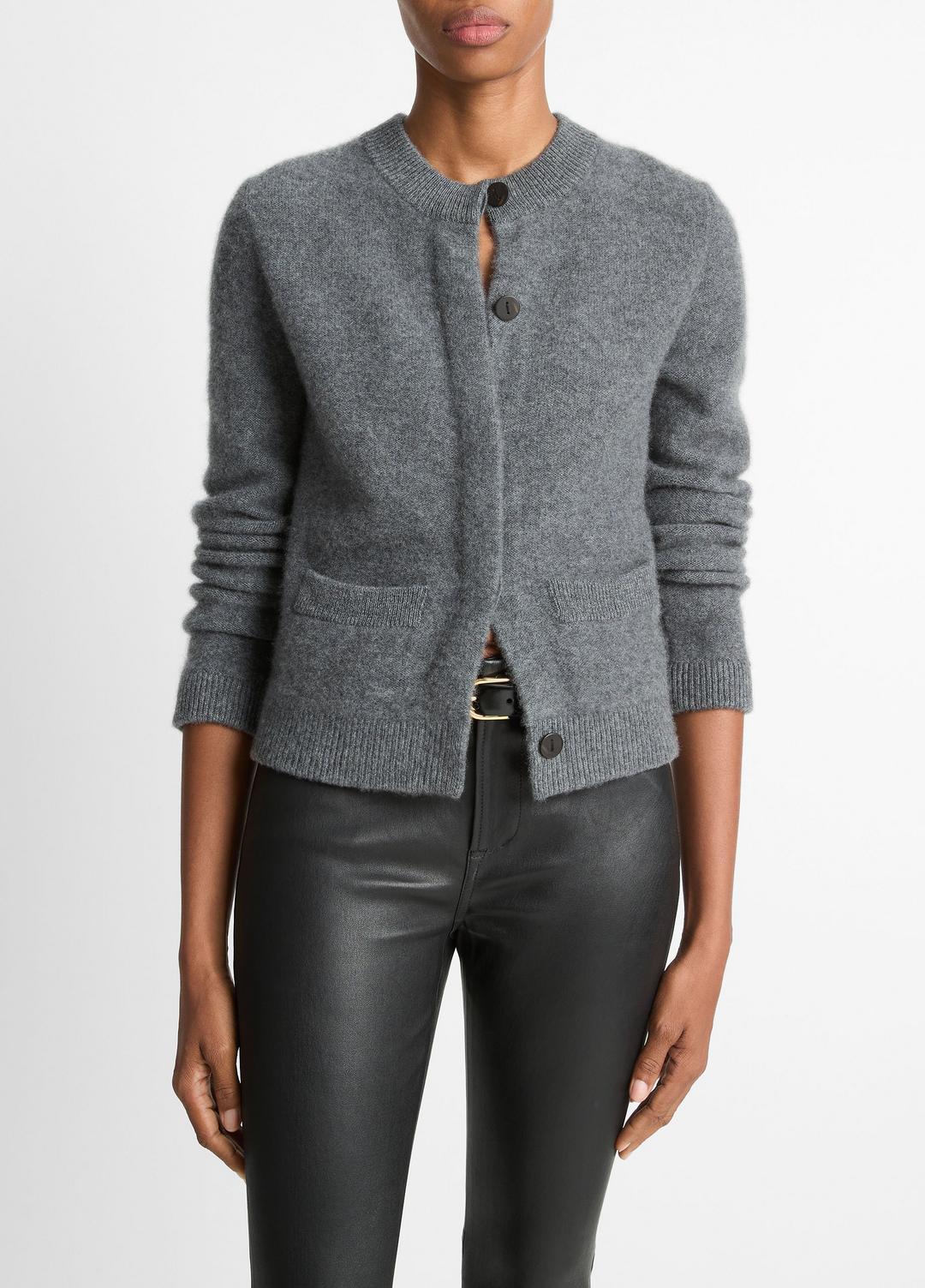 Plush Cashmere Shrunken Cardigan in Cardigans HEATHER GRAPHITE | VINCE Women
