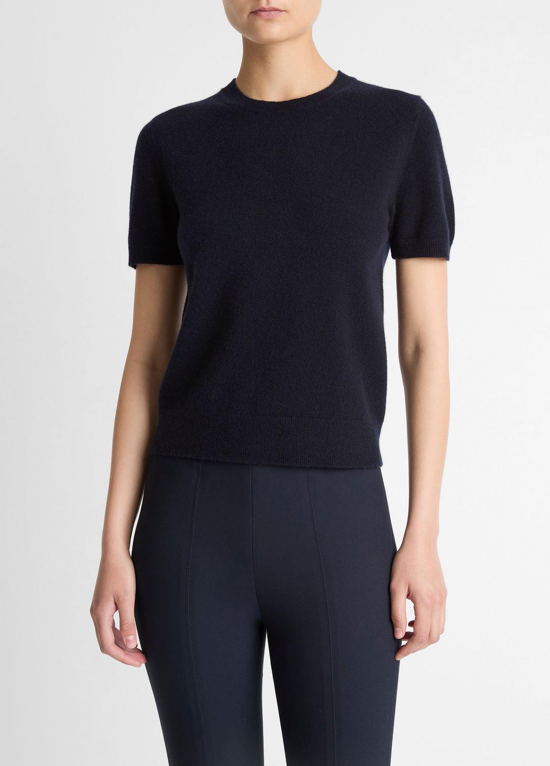 Wool & Cashmere-Blend Short-Sleeve Sweater in Crew Neck COASTAL BLUE | VINCE Women