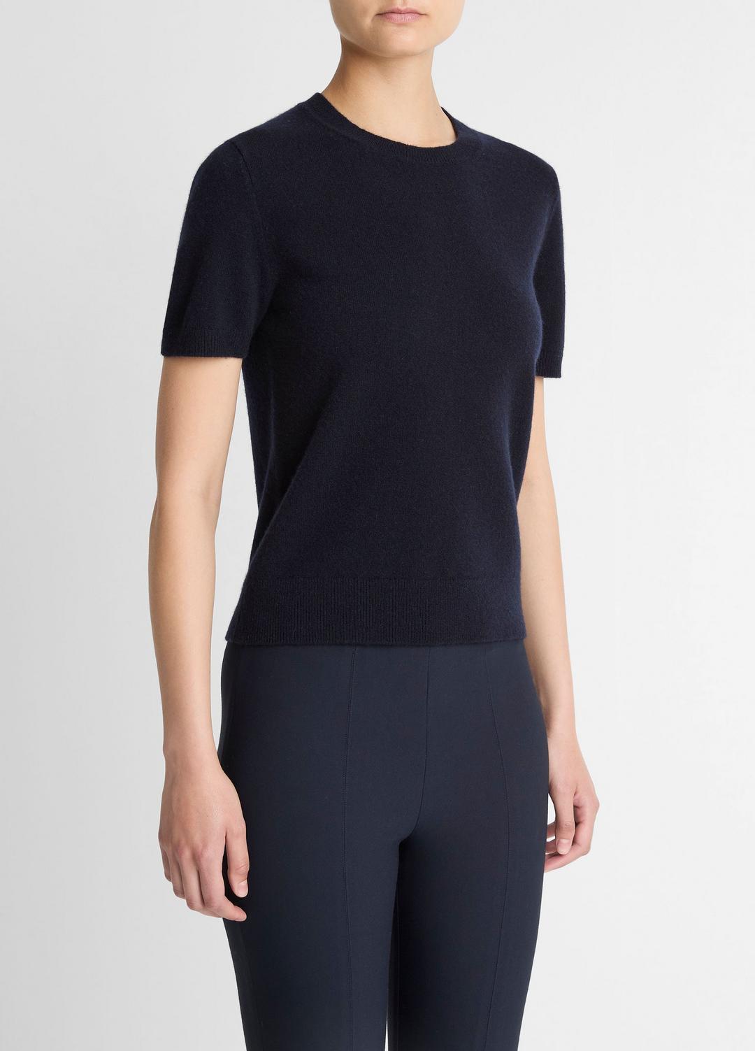 Wool & Cashmere-Blend Short-Sleeve Sweater in Crew Neck COASTAL BLUE | VINCE Women
